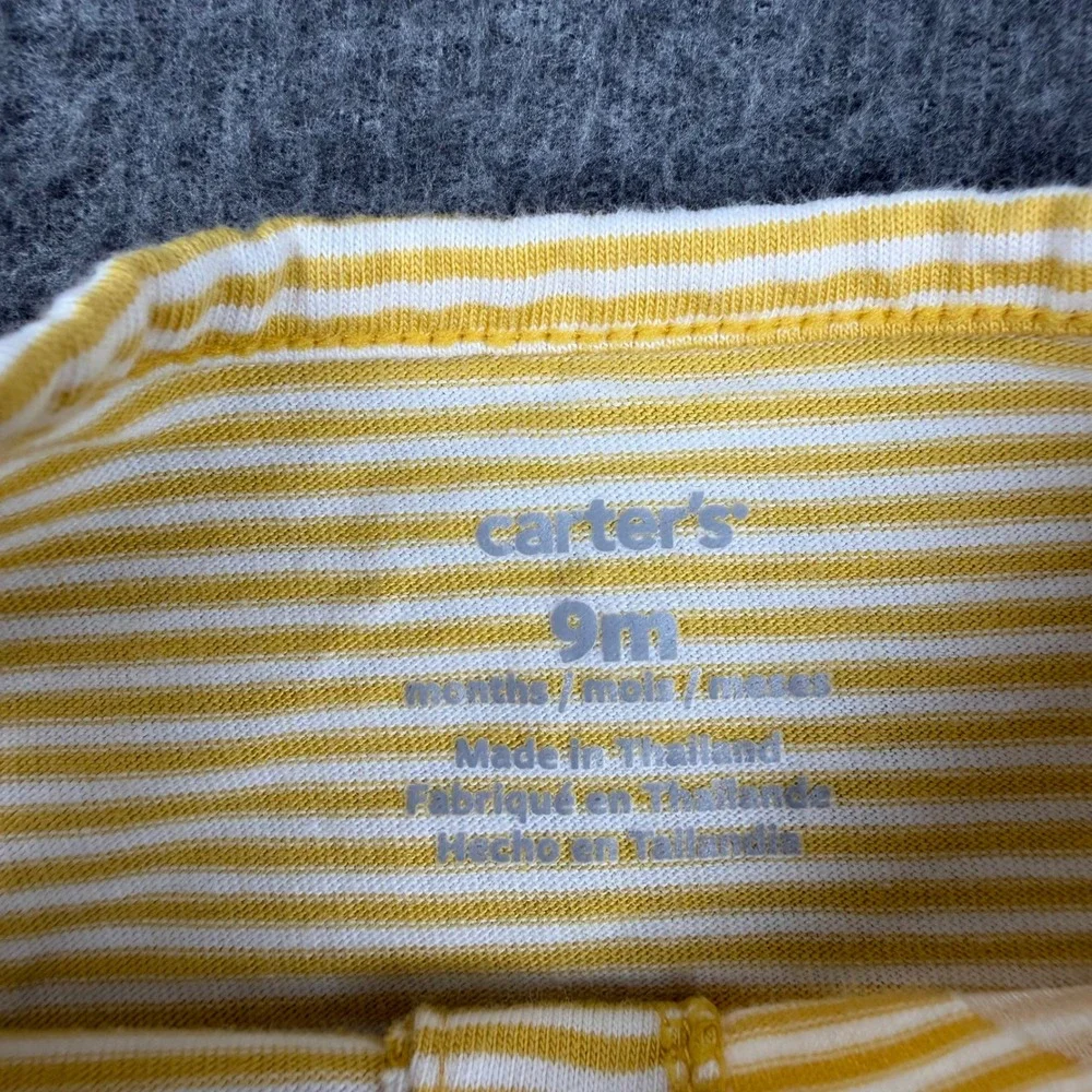 Carter's Top Baby Girl 9M Yellow Polka Dot Striped Flutter Sleeve‎ Pear Accent